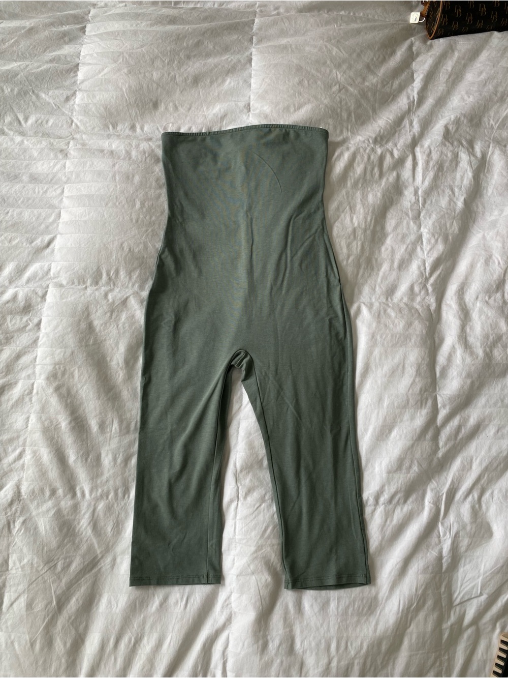 Dark Teal Green Strapless Tube Top Capri Catsuit